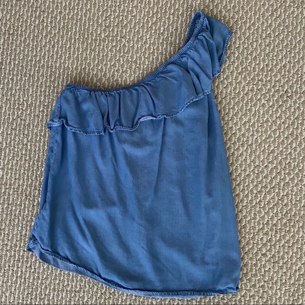 Old Navy Chambray One Shoulder Flutter Top - image 1